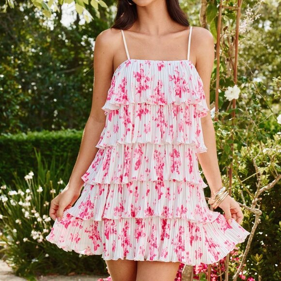 Pastel Pink Boho Women's Romantic Floral Print Mini Vacation Dress - Picture 4 of 8